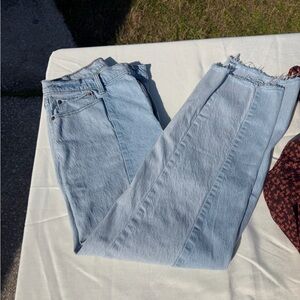 Abercrombie & Fitch Light Blue Straight Leg Jeans with Fringe Hem